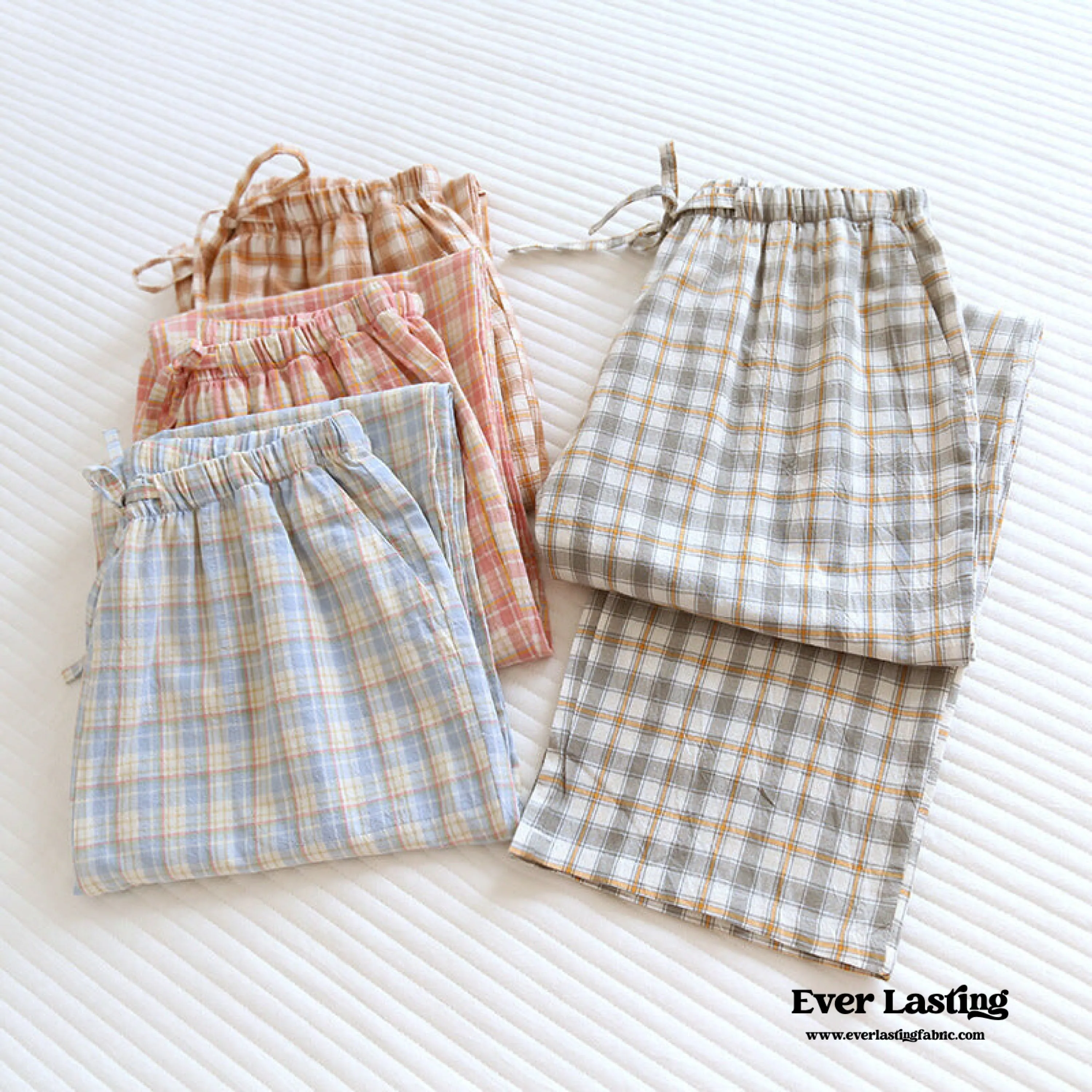 Plaid Washed Cotton Pajama Pants / Light Green