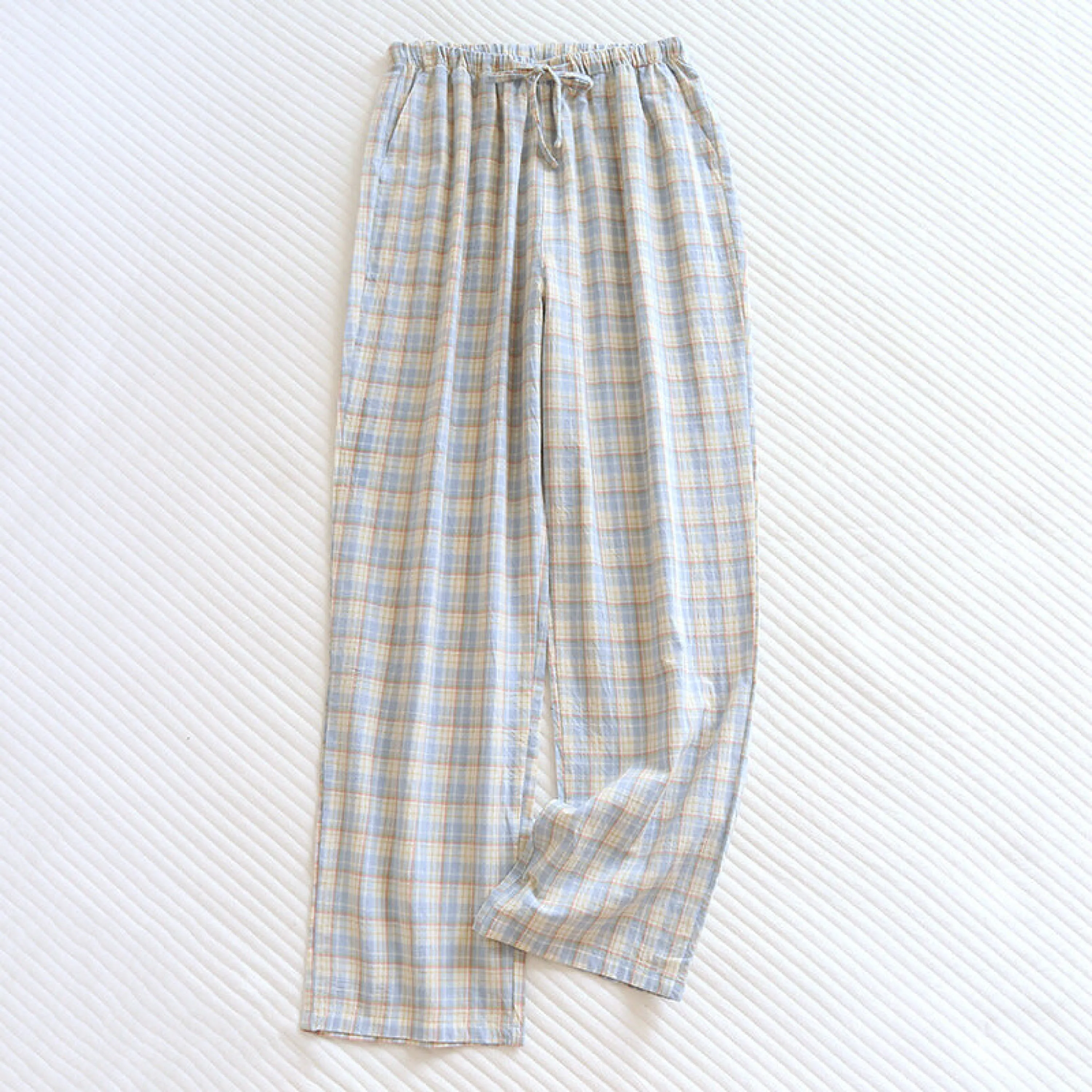 Plaid Washed Cotton Pajama Pants / Orange