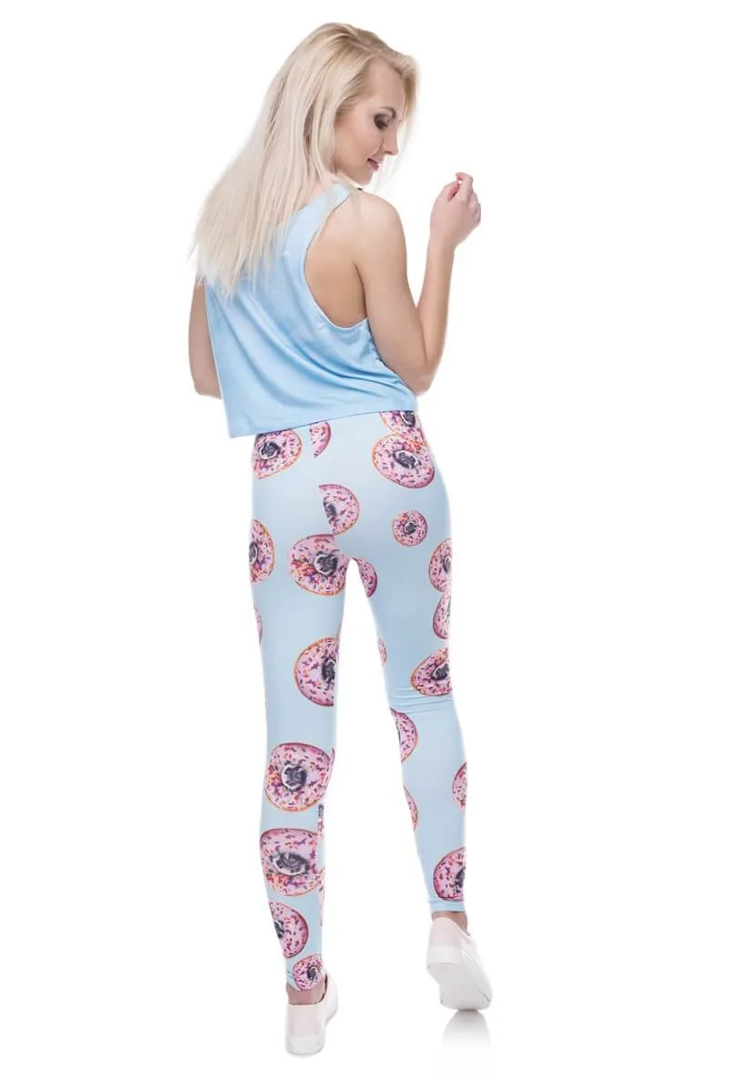 Regular Leggings (8-12 UK Size) - Donuts With Pugs Blue