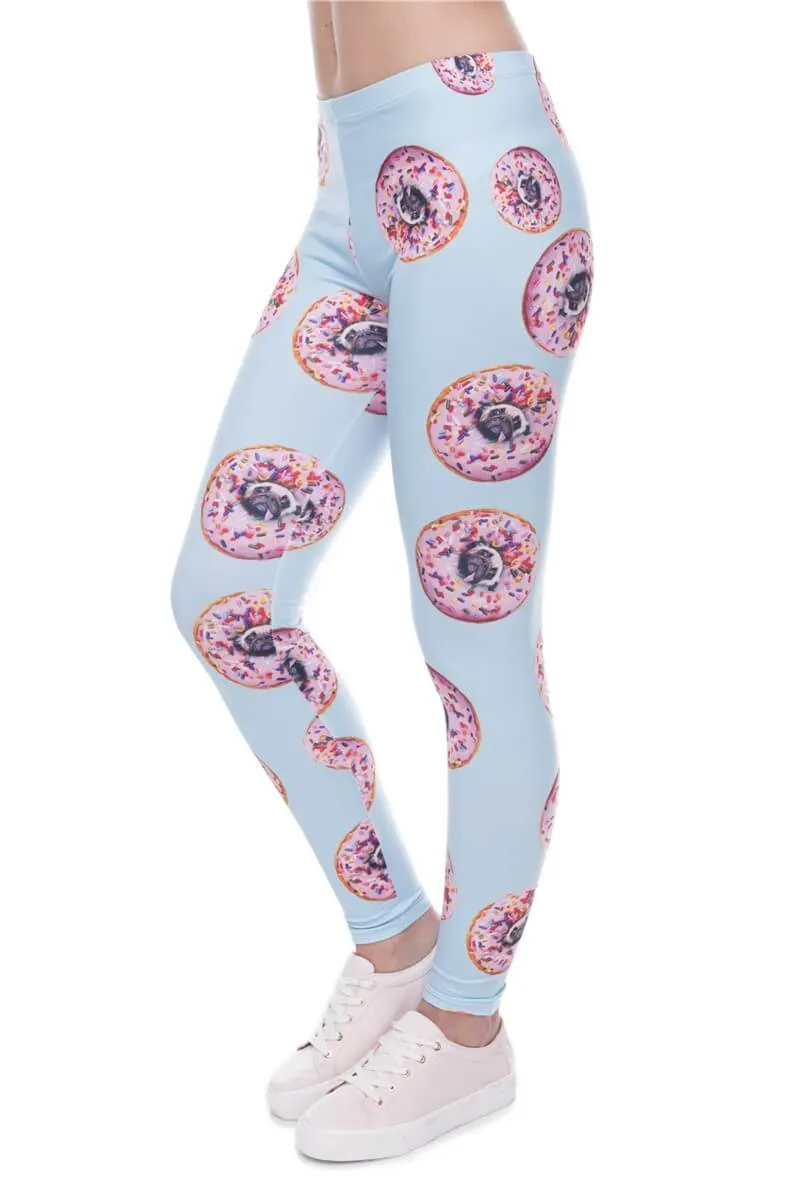 Regular Leggings (8-12 UK Size) - Donuts With Pugs Blue