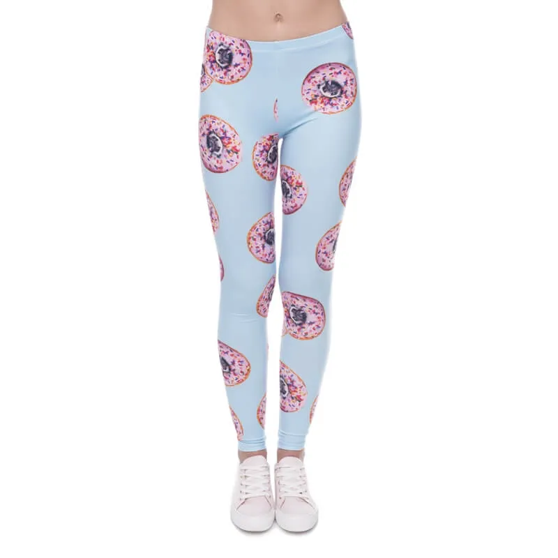 Regular Leggings (8-12 UK Size) - Donuts With Pugs Blue