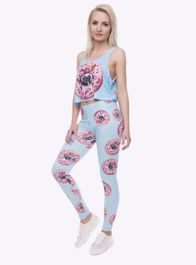 Regular Leggings (8-12 UK Size) - Donuts With Pugs Blue