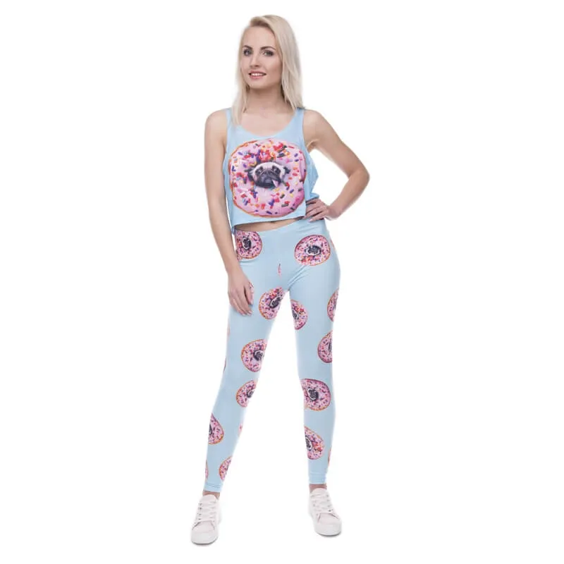 Regular Leggings (8-12 UK Size) - Donuts With Pugs Blue