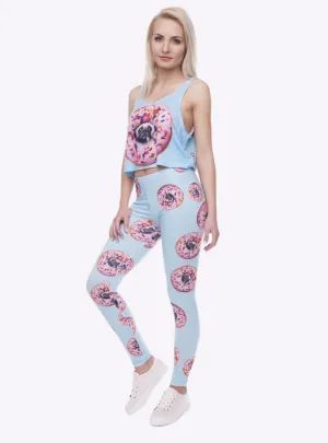 Regular Leggings (8-12 UK Size) - Donuts With Pugs Blue