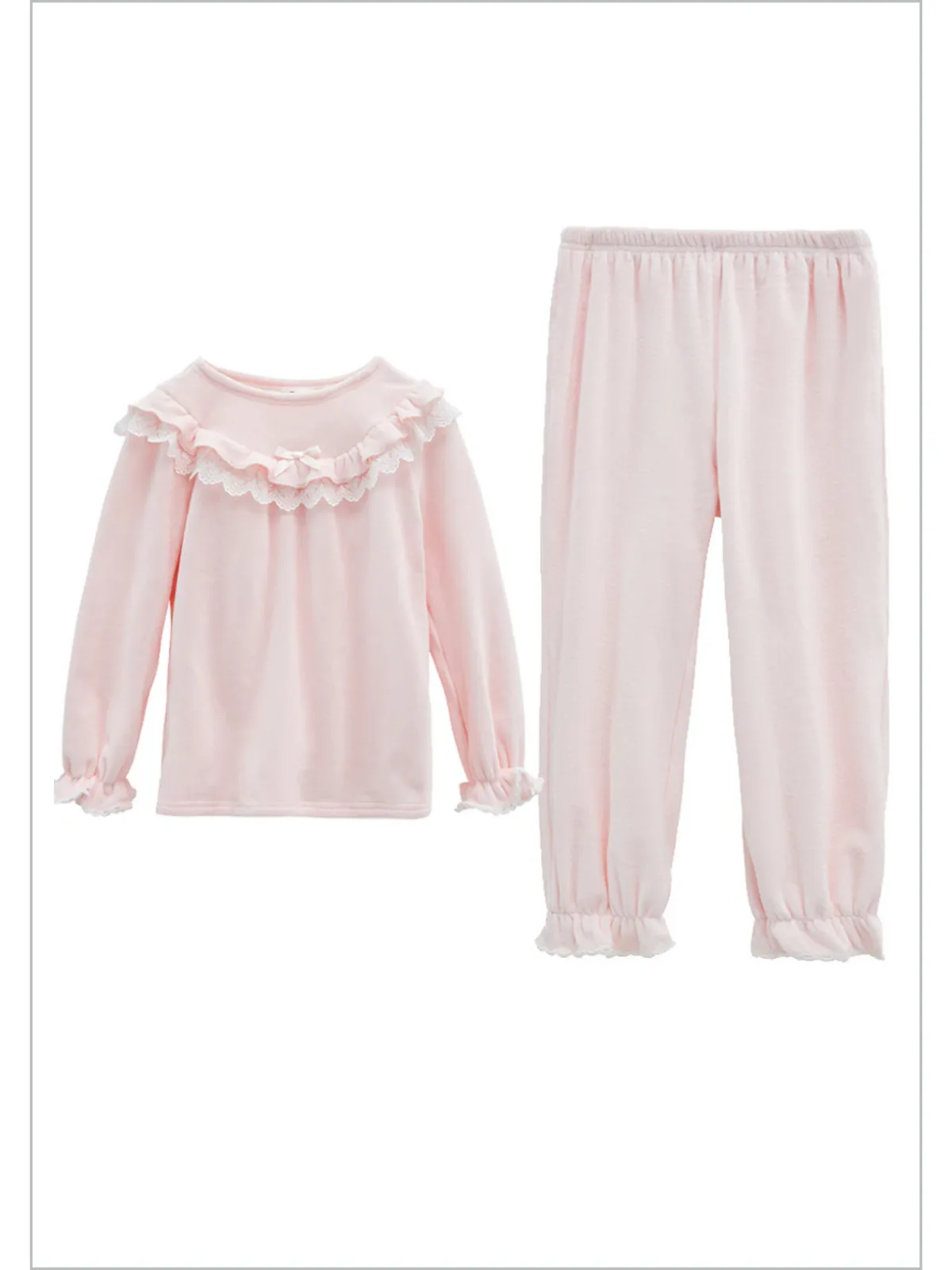 Ruffle-Tastic Bedtime Lace Bib Collar Pink Pajamas