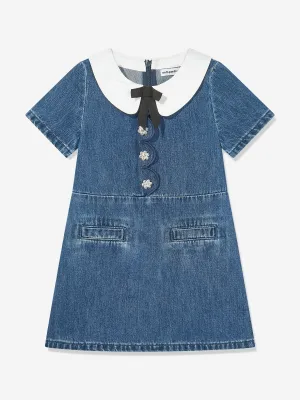 Self Portrait Girls Denim Scalloped Dress in Blue