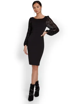 Sequin-Sleeve Sheath Dress