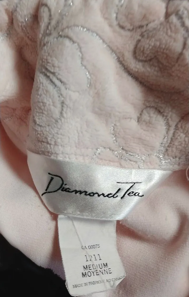 SOLD - VINTAGE PRE-OWNED DIAMOND TEA VELOUR ZIP UP DRESSING GOWN ROBE IN TEA ROSE - SIZE MEDIUM