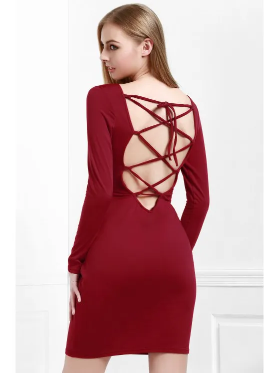 TastyHottie - Trendy  Wine Red Long Sleeves Bodycon Dress