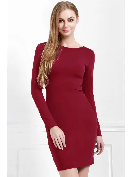 TastyHottie - Trendy  Wine Red Long Sleeves Bodycon Dress