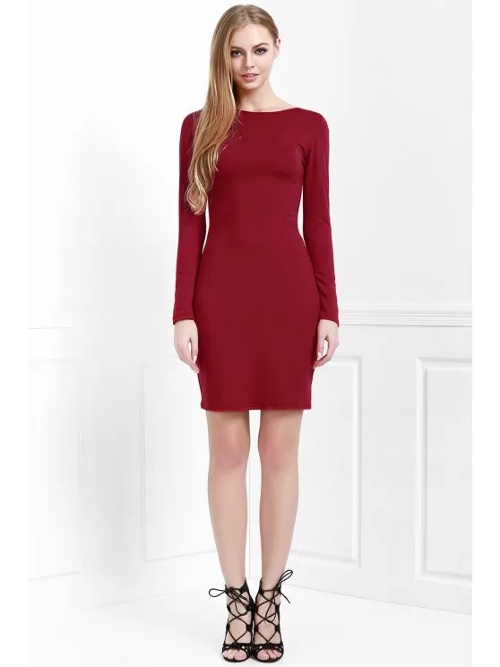 TastyHottie - Trendy  Wine Red Long Sleeves Bodycon Dress