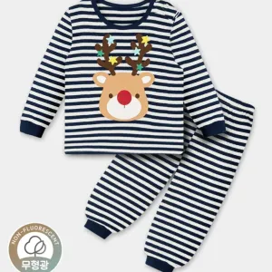 Thermal Korean Kids Pajamas Set-Rudolph-Navy