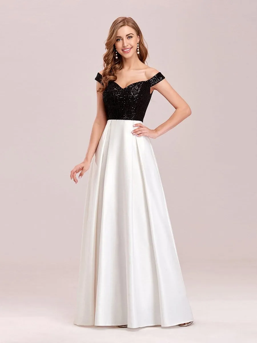 Trendy A-Line Satin Prom Party Dress with Sequins for Women