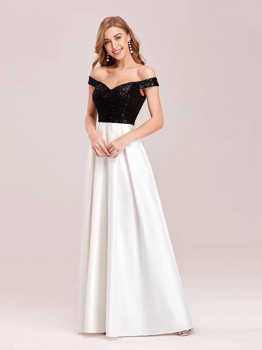 Trendy A-Line Satin Prom Party Dress with Sequins for Women