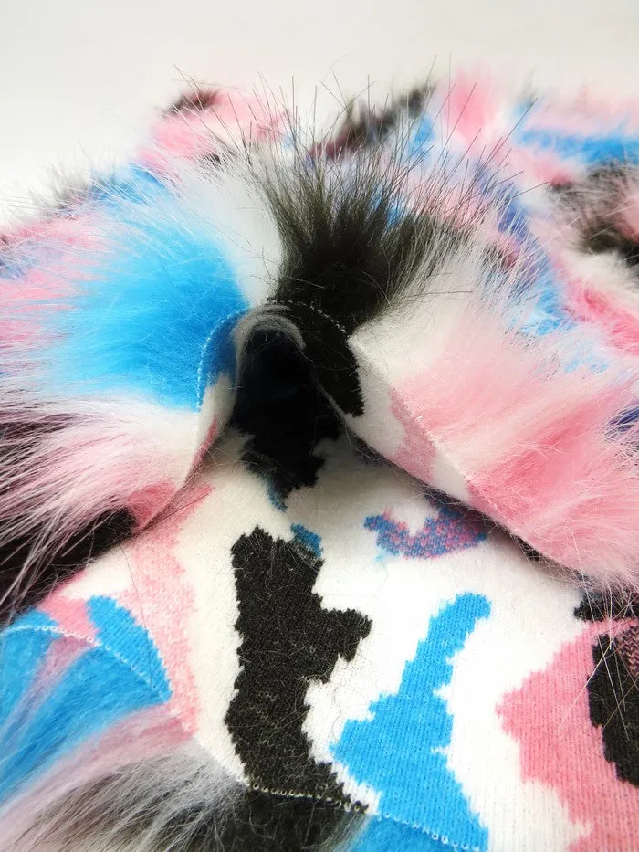 Turquoise, Orange, Fuchsia Sunset Multi-Color Faux Fur Fabric /  Sold by the Yard