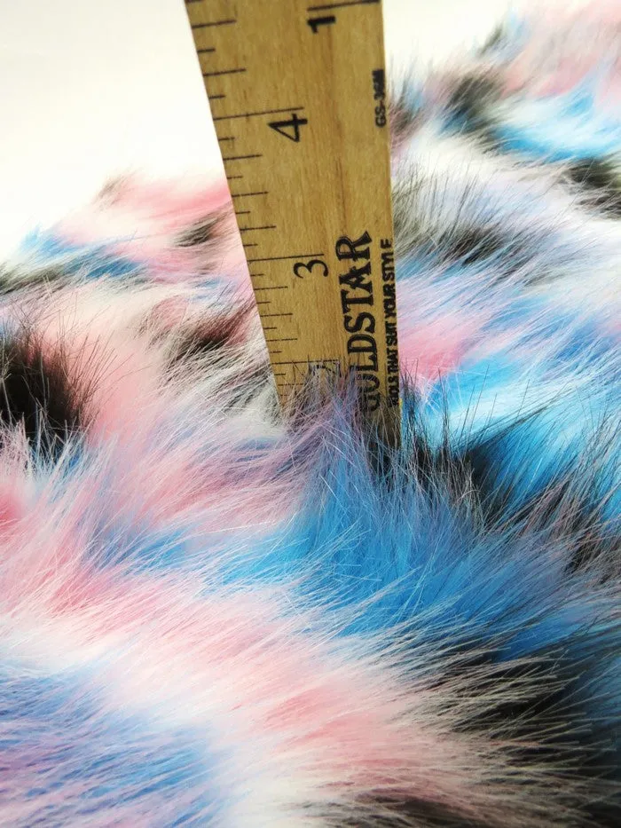 Turquoise, Orange, Fuchsia Sunset Multi-Color Faux Fur Fabric /  Sold by the Yard