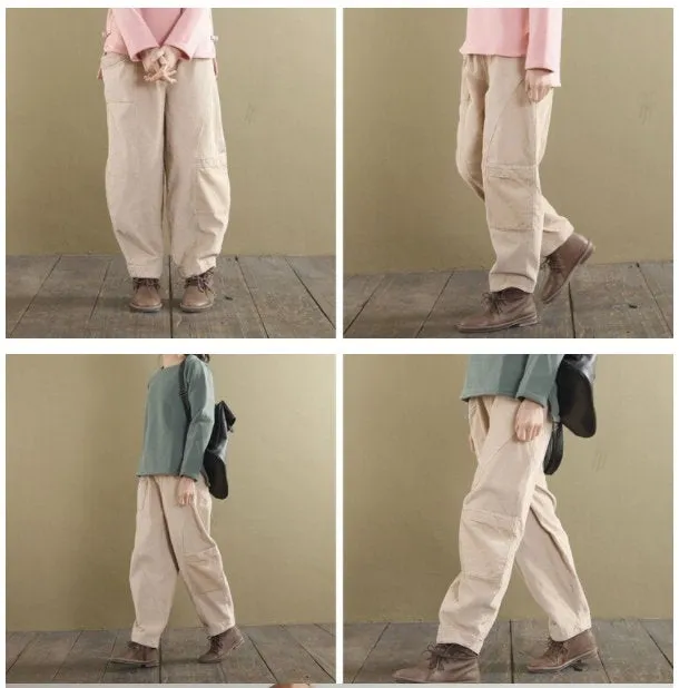 Unisex Womens Mens Loose Fitting Minimalist Elegant Cotton Pants With Pocket - Womans Casual Pants - Loose Pants - Wide Leg Trousers