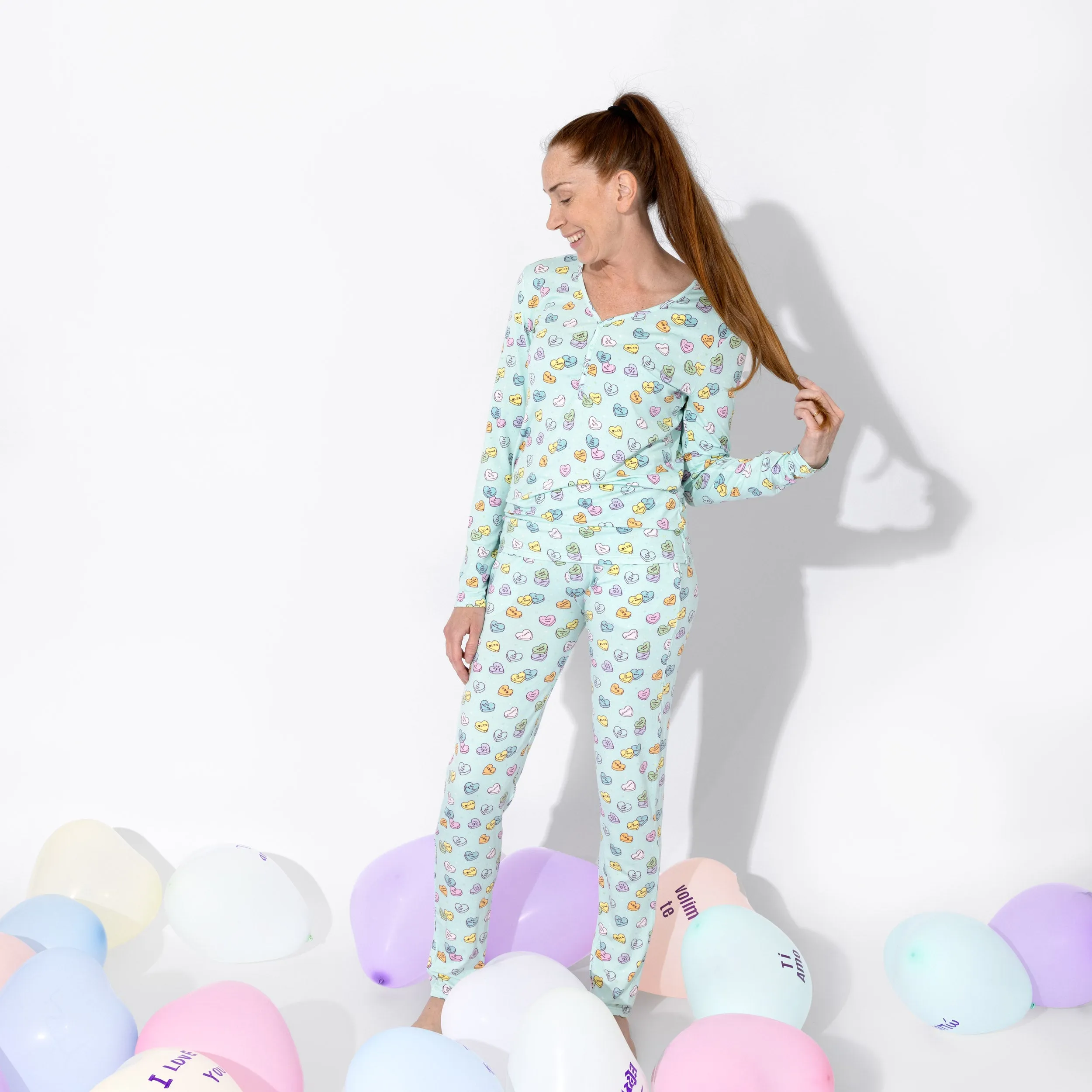 Valentine's Candy Hearts Blue Bamboo Women's Pajama Set