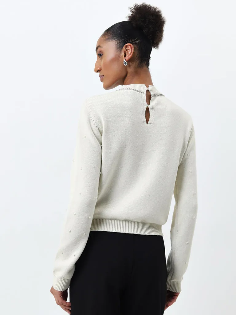 Wardrobe Off-White Embellished Cotton Sweater