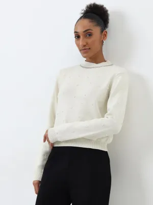 Wardrobe Off-White Embellished Cotton Sweater