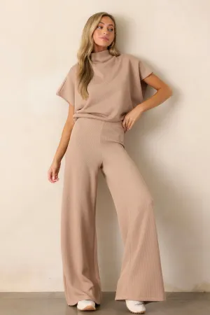 Waterfall Mist Beige Knitted Wide Leg Knit Pants