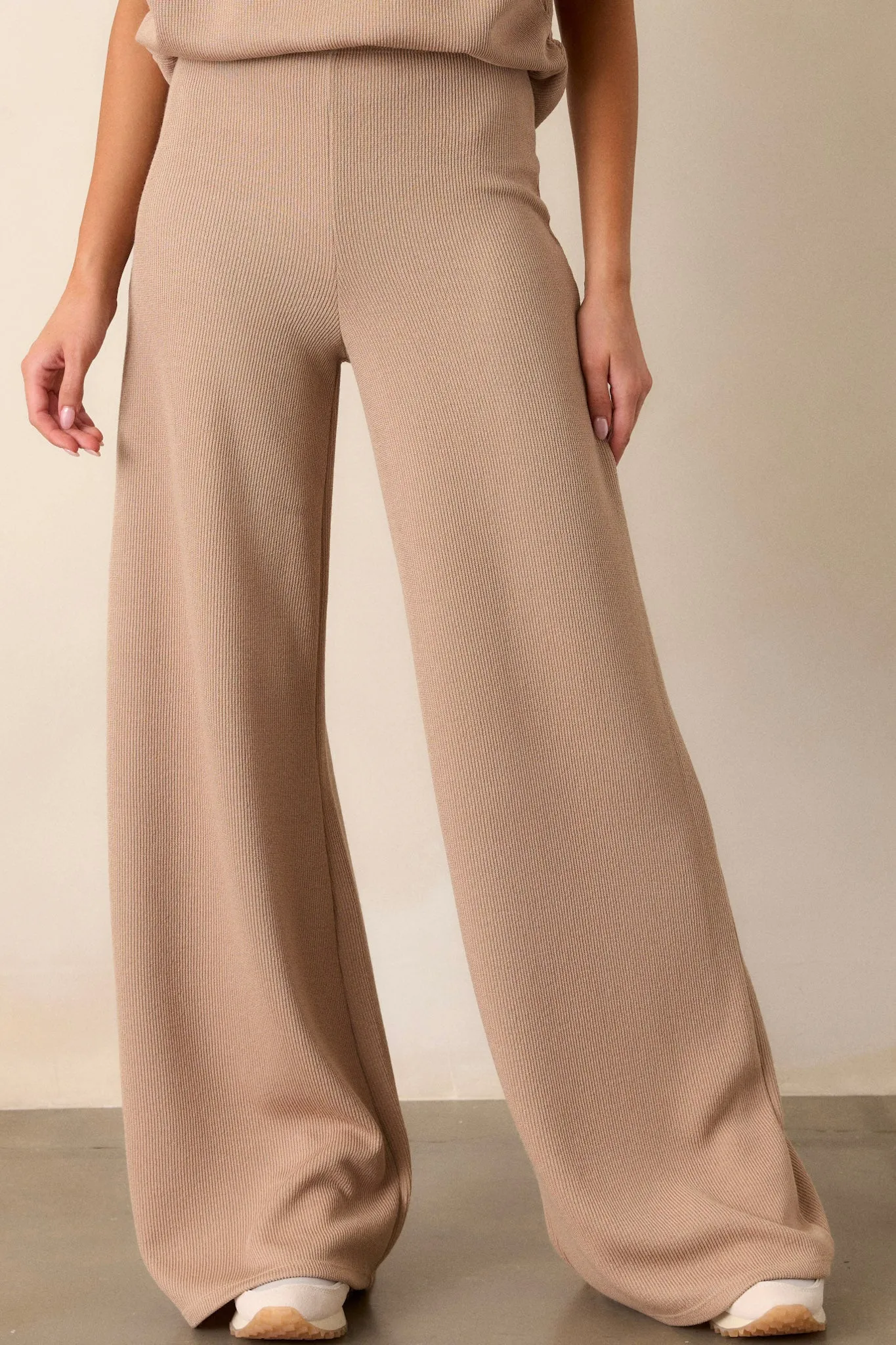 Waterfall Mist Beige Knitted Wide Leg Knit Pants