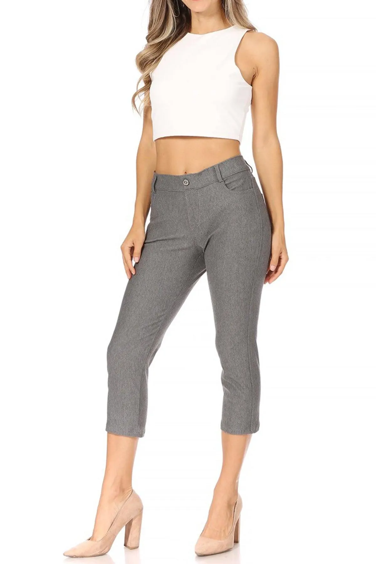 Women's Casual Comfy Slim Pocket Capri Pants