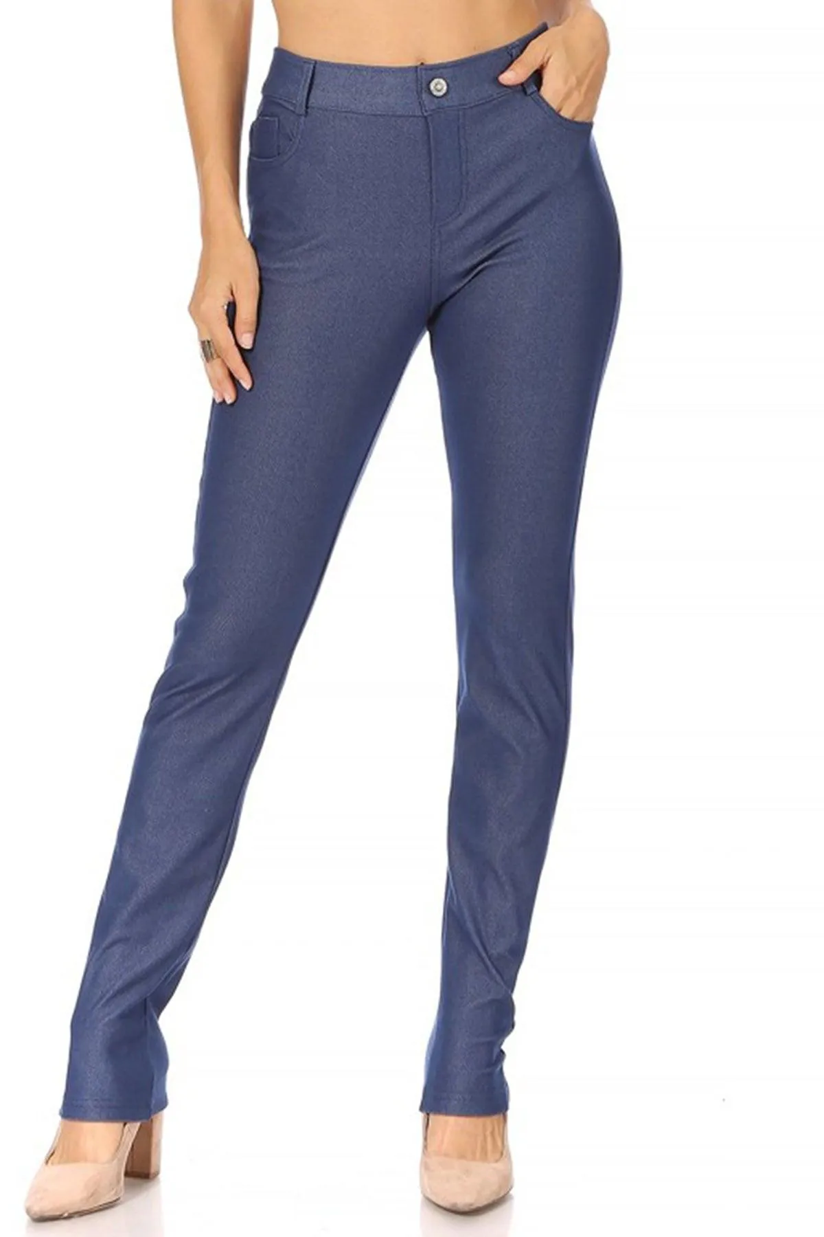 Women's Casual Comfy Slim Pocket Jeggings with Button