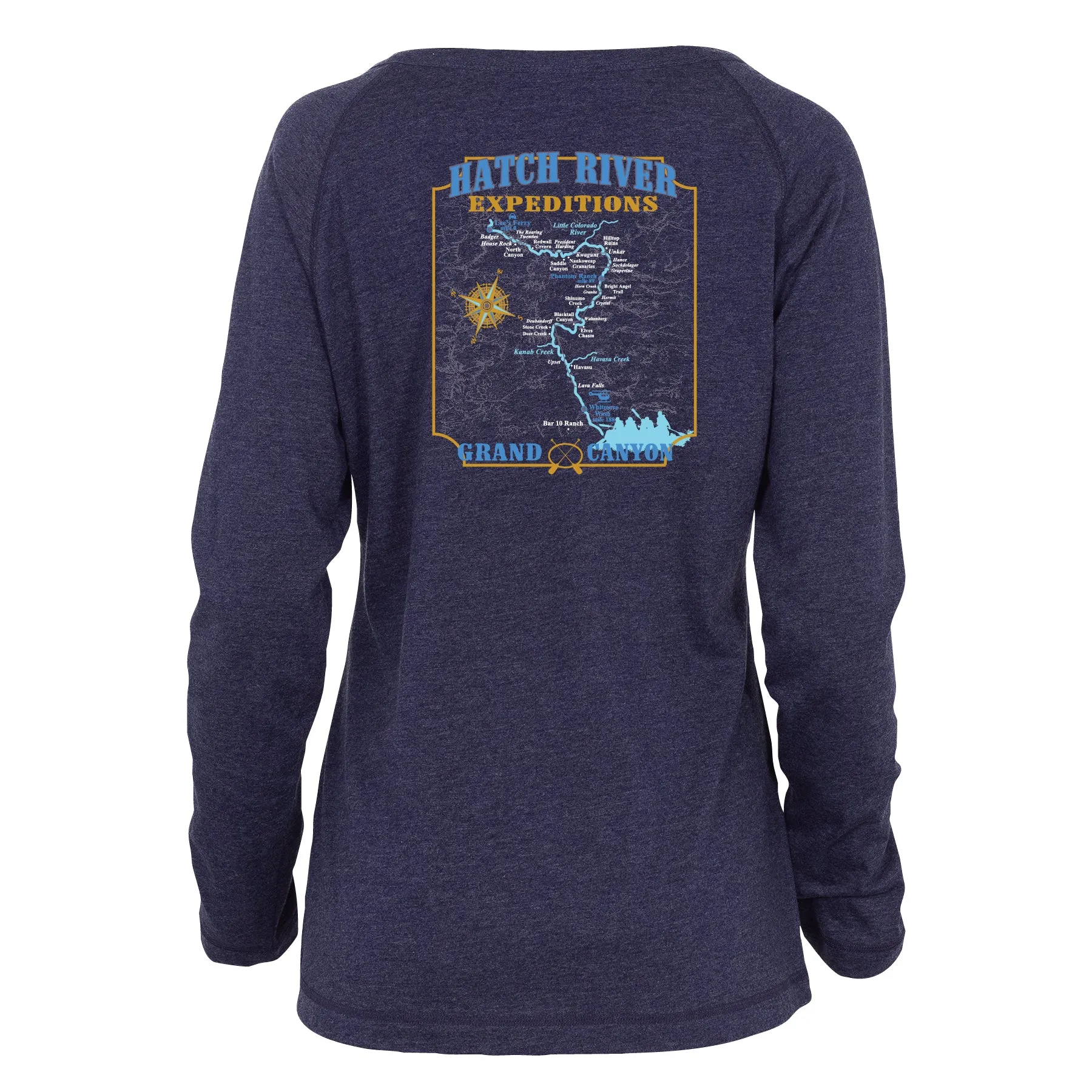 Women's Long Sleeve Essential Notch Neck Map Tee w/Colorado River map - Navy Heather